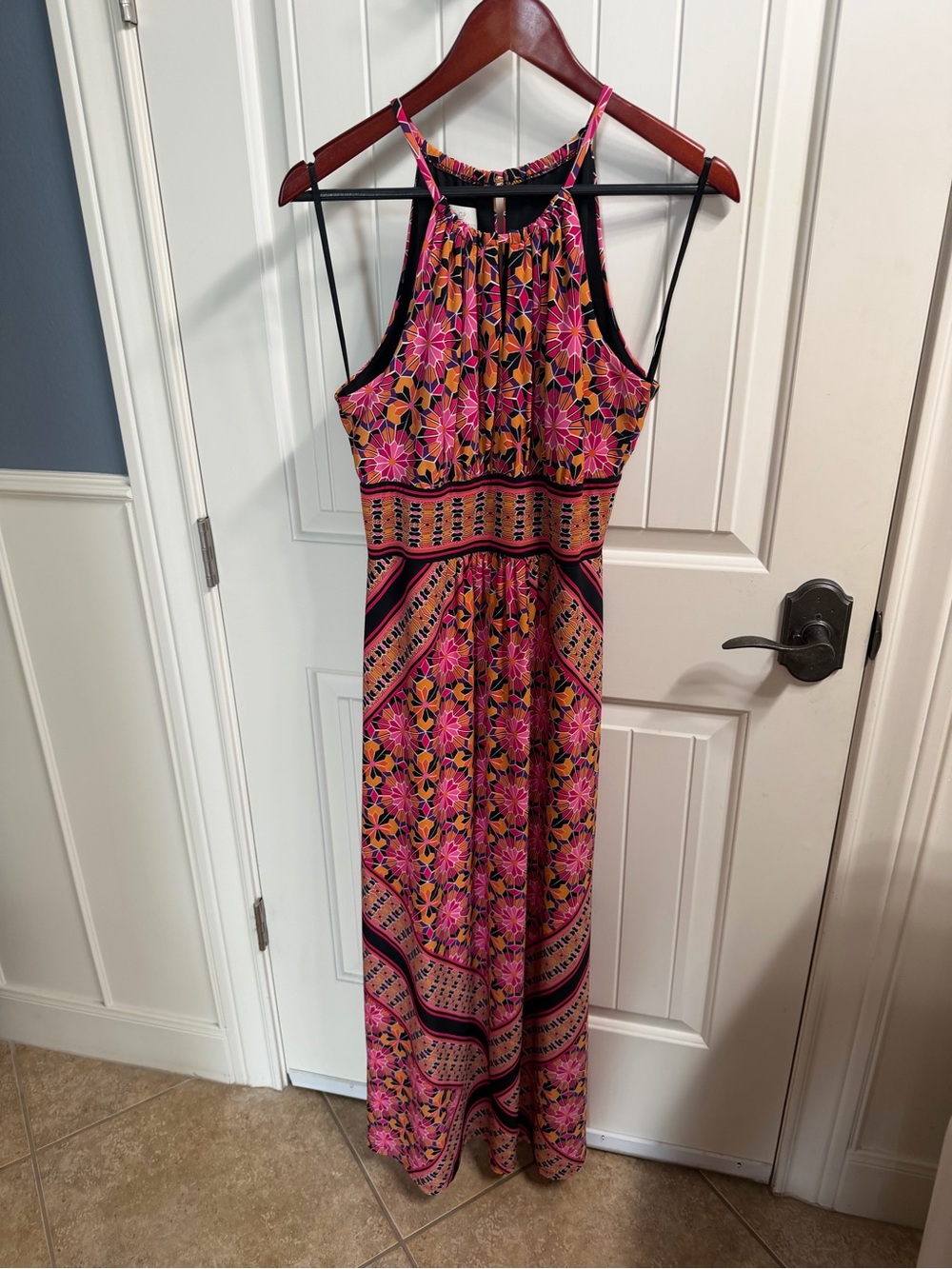 Roz & Ali Pink and Orange Floral Halter Maxi Dress